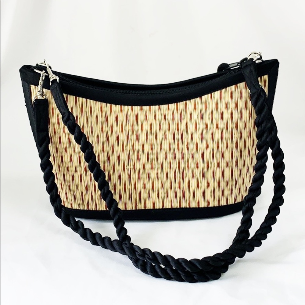 Basket Weave Shoulder Bag With Nylon Rope Straps